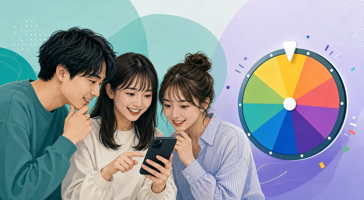 LINEグループの相談をWebルーレットで決める概念イラスト